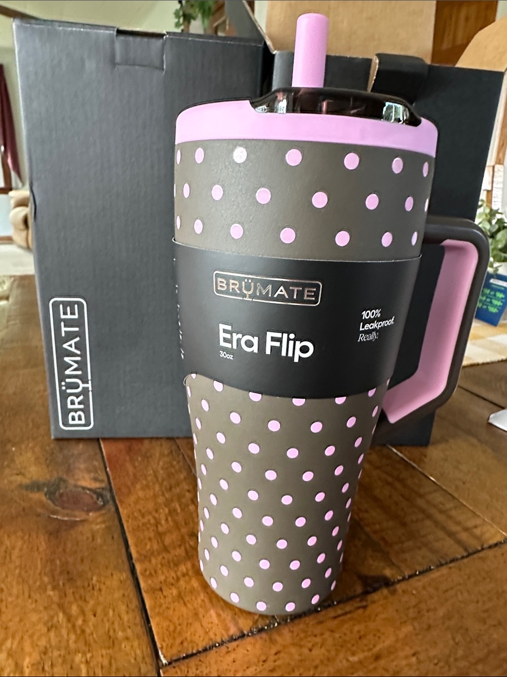 30 oz. BrüMate Era Flip 30oz Travel Mug — Pink and brown Polka Dot